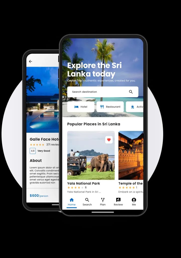 TripsCeylon travel booking app hero mockup